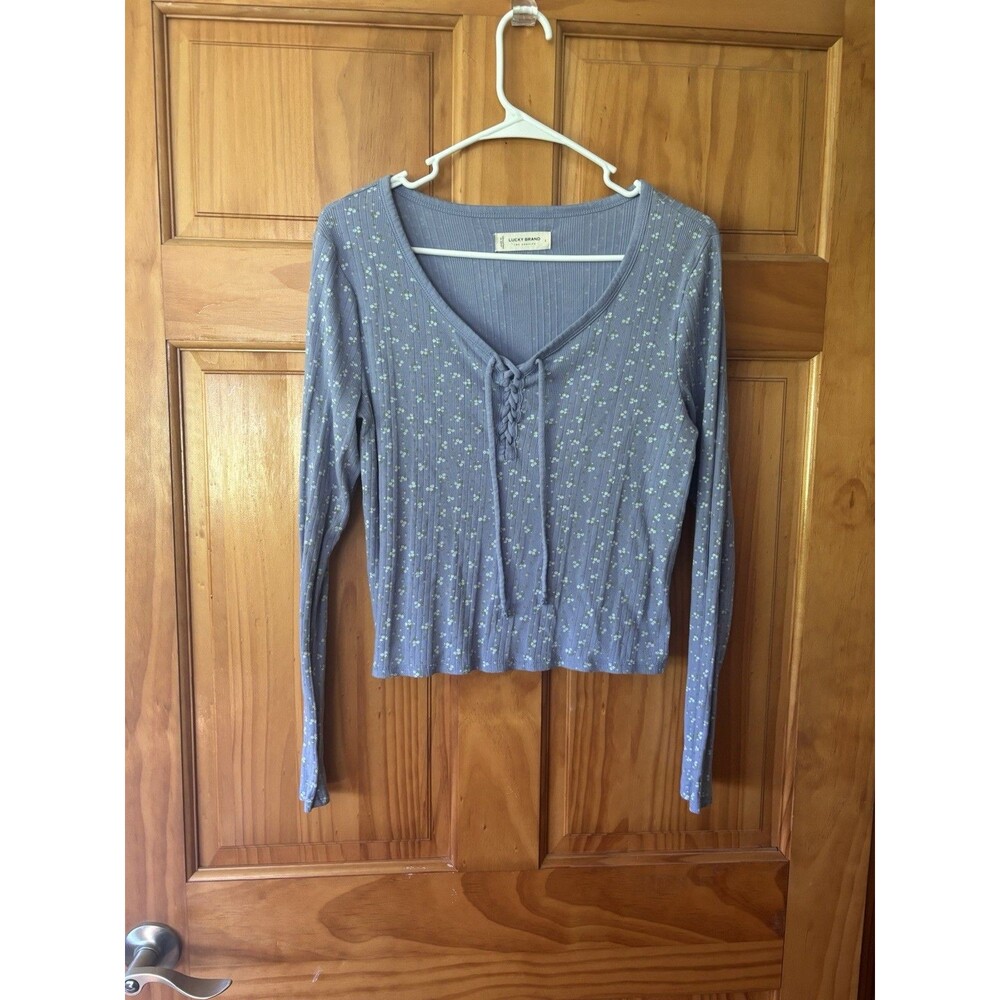 Lucky Brand Lace Up Floral Long Sleeve Top Women’s Size Large Cottagecore